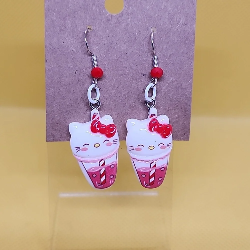 Hello Kitty Drink Earrings - Picture 1 of 1